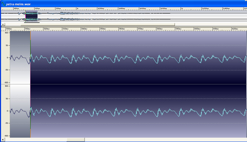 MG1: Abbildung 8: Screenshot von 10 ausgewaehlten Schwingungen des Lautes 'e' in pl-petra.wav